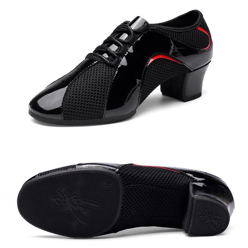 Latin Dance Shoes for Women Adult Mid Heel ChaCha Tango Mesh Dance Sneakers Ballroom Teachers Shoes 34 чёрный
