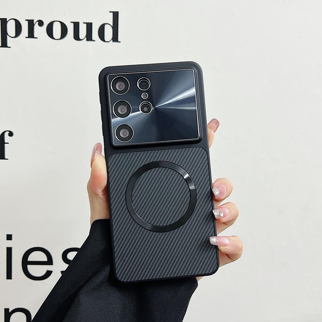 Carbon Fiber Pattern For  Lens Protect Case for Samsung S26 S2 S24 S23 Ultra Hard Magnetic Wireless Charge Cover