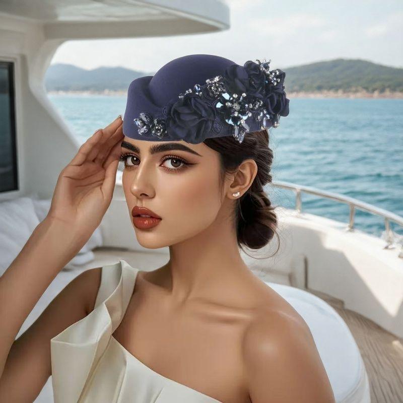 Women's Hat Vintage Chic Floral Beret - Stylish and Elegant Airline Stewardess Hat