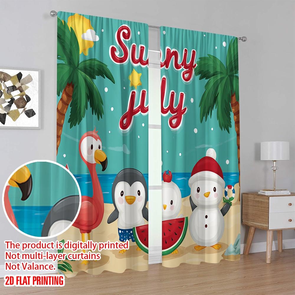 2pcs,2D plane printing Minimalist Curtains Flamingo & Snowman Tropical Ocean Polyester Woven (without rod) Home Decor Perfect