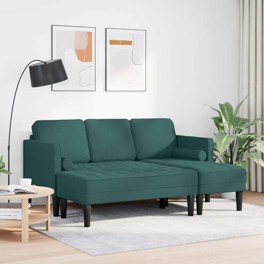 2 Piece Sofa Set with Cushions Dark Green Polyester