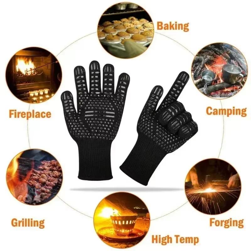 800℃ Heat Resistant Gloves BBQ Oven Mitts - Silicone Non-Slip Kitchen Baking Microwave Fireproof Grilling Gloves