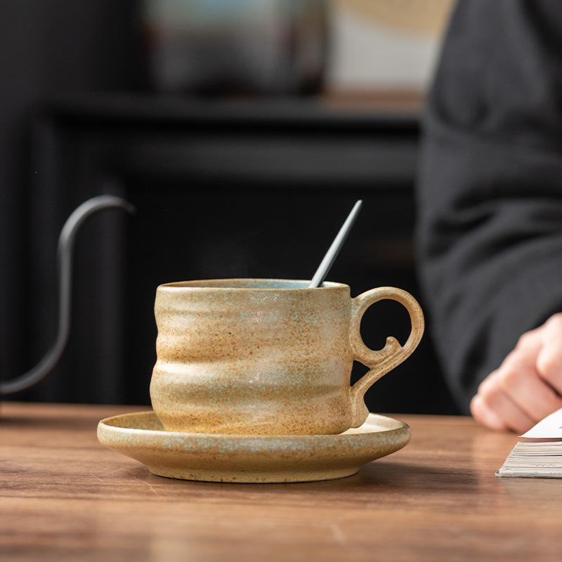 Retro Ceramic Coffee Cup & Saucer Set with Kiln-Change Design for Afternoon Tea