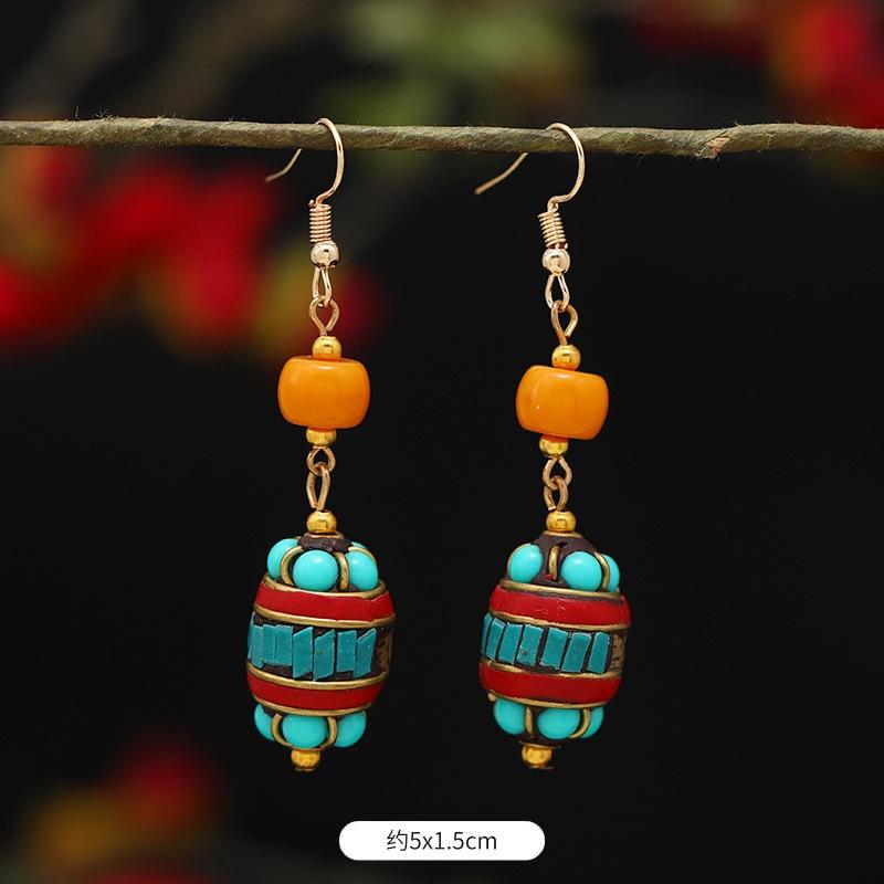 Retro Exotic Style Nepalese Earrings Tibetan Niche Design Personalized Long Earrings Simple Earrings Women