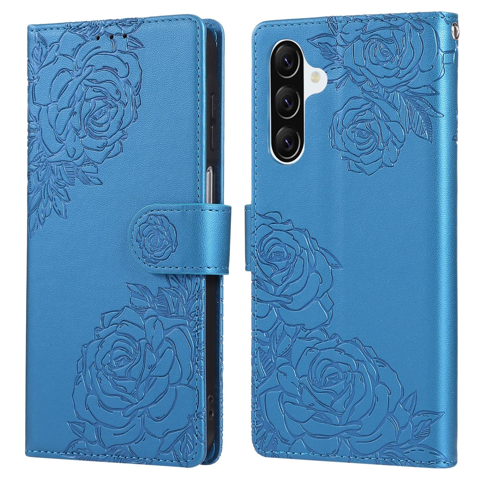 

Чохол для Samsung Galaxy A36 5G з гаманцем з ПУ шкіри з квіткою троянди та 3 слотами для карток Blue