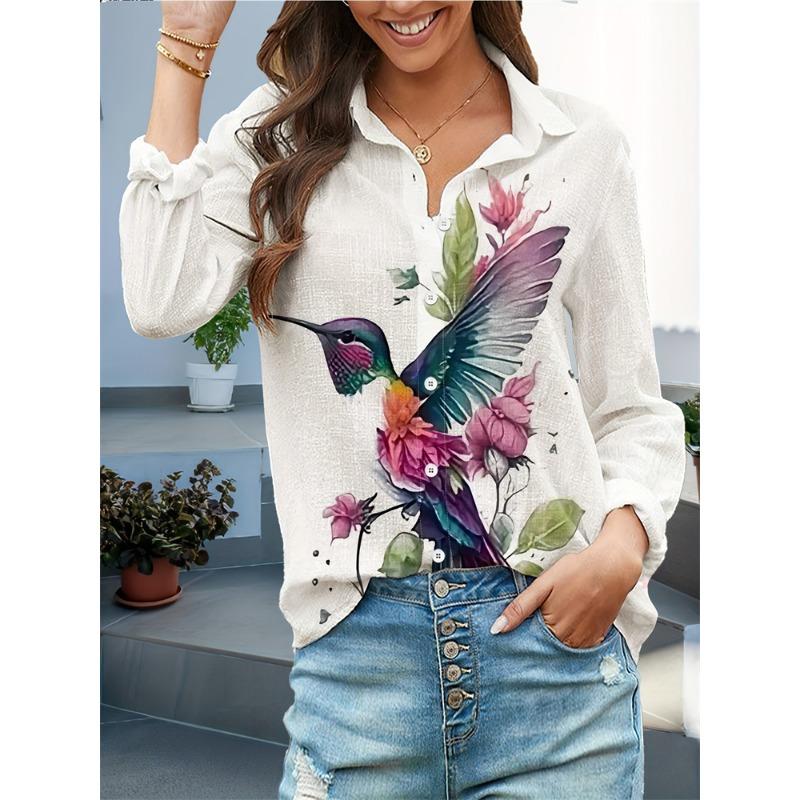Camicia Casual da Donna con Revers Ampio, Camicia Casual con Stampa di Cane Carino, Abbigliamento Elegante da Donna, Camicia da Casa a Maniche Lunghe