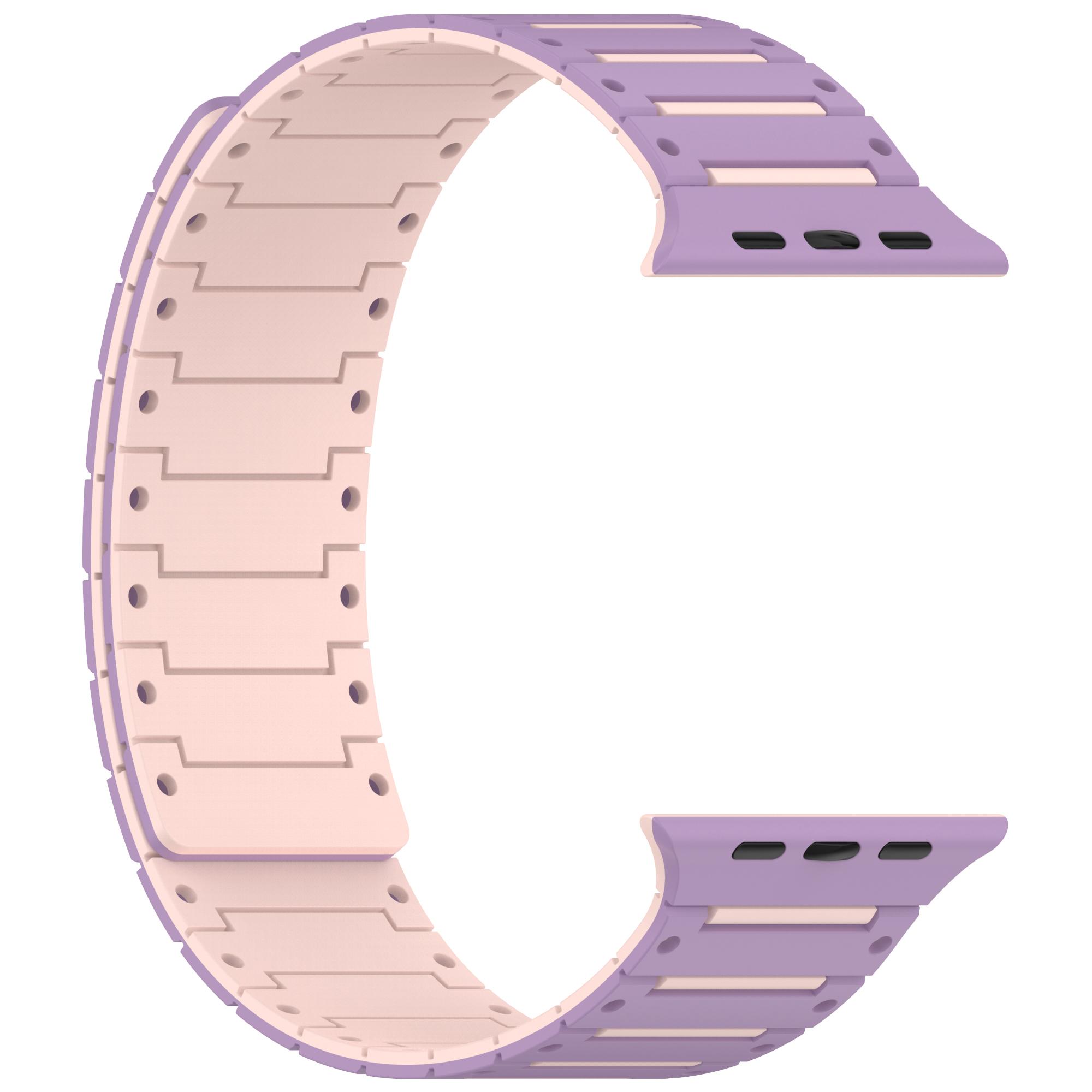 

Silicone Strap for Apple Watch Series 10 Ultra 9 8 7 SE 6 5 4 3 2 1 46mm 49mm 45mm 44mm 42mm Dual Color Magnetic Watch Band Purple+Pink