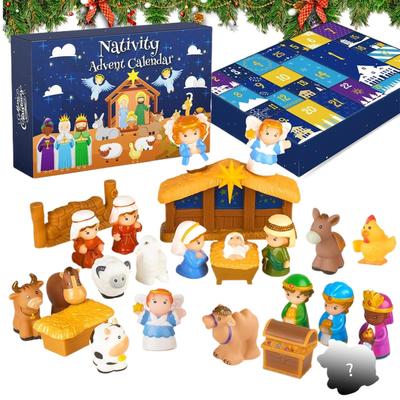 Compte à rebours 2025 Calendrier de l'Avent Crèche Scène de la Nativité Histoire de Jésus Décor de Compte à Rebours de Noël Ensemble de 25 Pièces de Crèche Pour Enfant