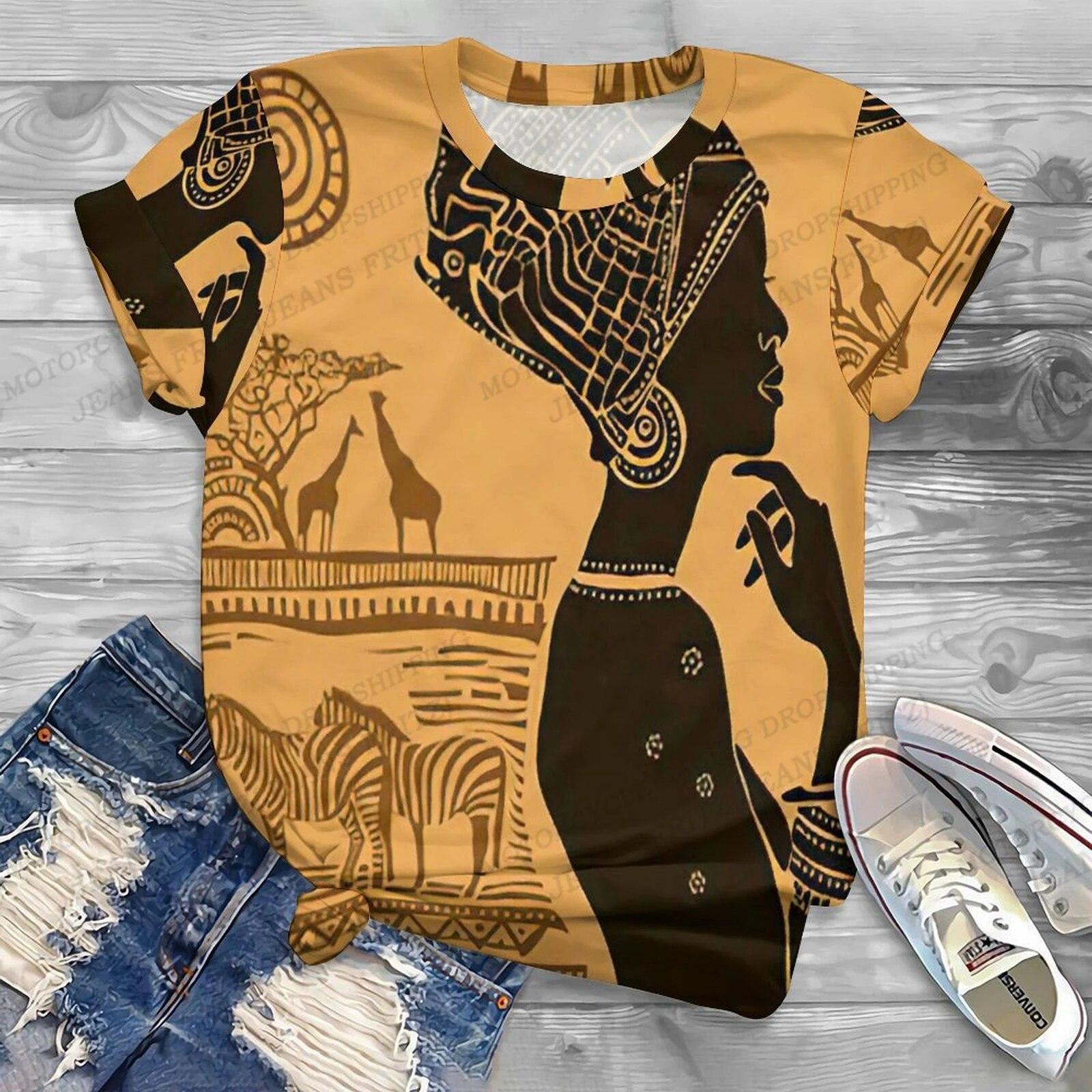 

Жіноча футболка Африканська дівчина Футболка з 3d-принтом Жіночі модні футболки Жіноча африканська футболка Harajuku Топи з короткими рукавами Чорні футболки L