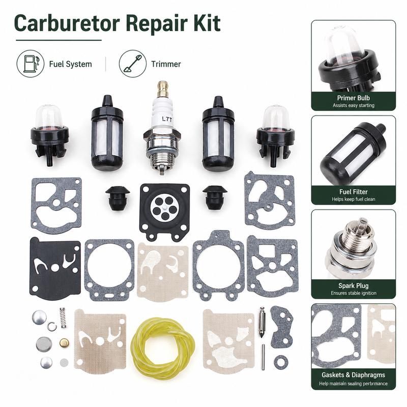 Carburetor Repair Kit Primer Bulb Fuel Filter Black Plug Spark Plug Fuel Line For Stihl FS75 FS80 FS85, RB-85 Tune Up Kit