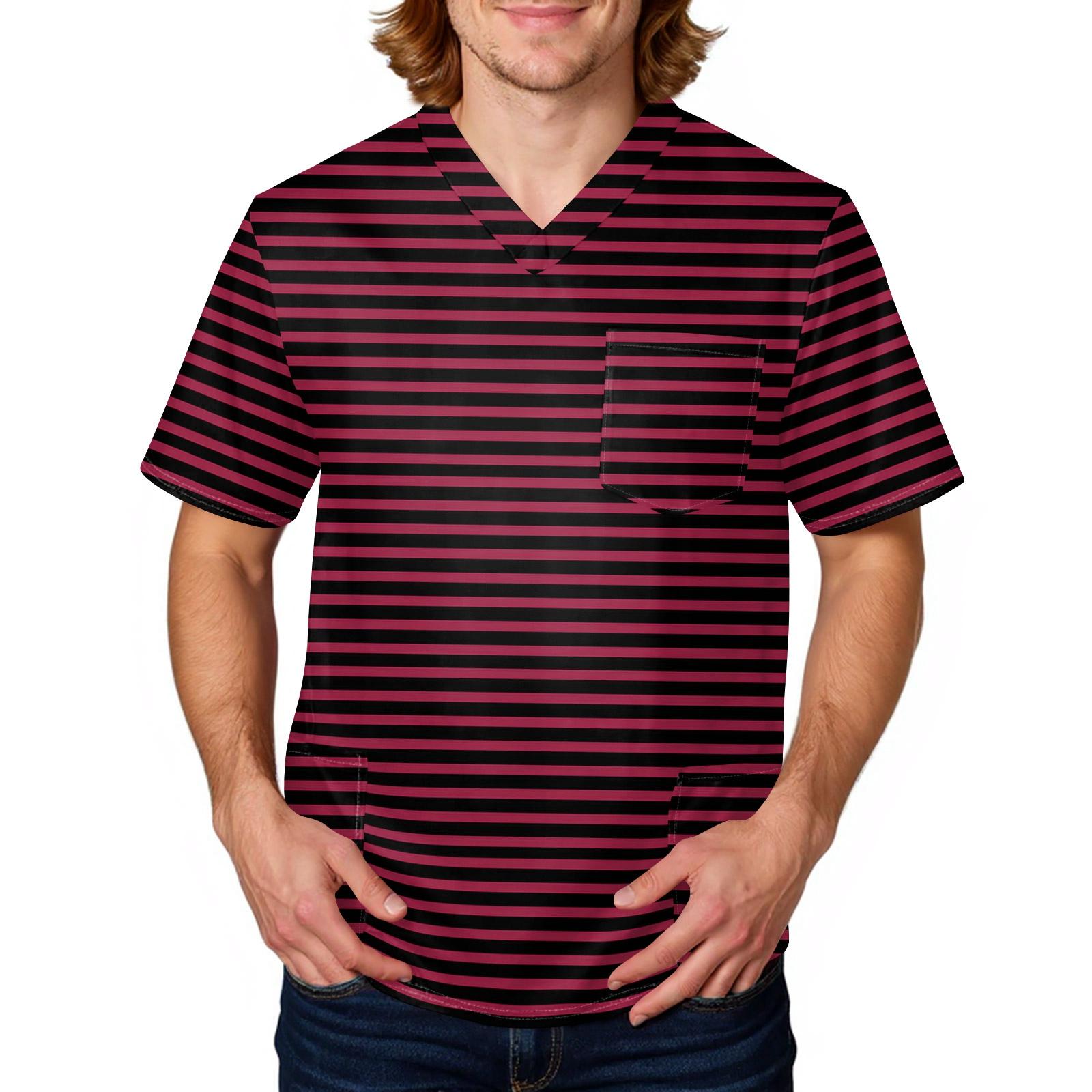 Мужская полосатая клетчатая футболка V-образный вырез с карманами свободный крой для ухода и повседневной работы S чёрный 1580₽