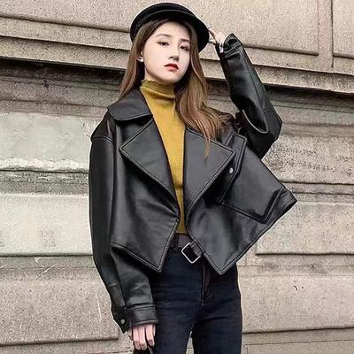 New Korean Style Loose BF Motorcycle PU Leather Jacket Women's Short Long Sleeve Slim Versatile Leather Jacket Trendy