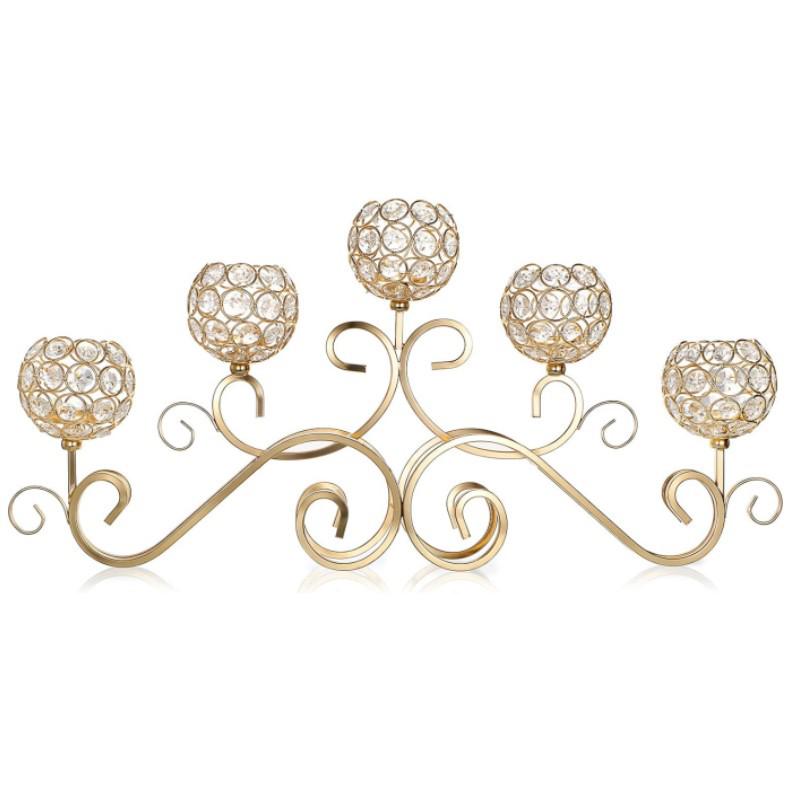 European Wrought Iron 5-Head Crystal Candelabra for Weddings and Dining - Chinese Style