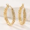 Women's Classic Vintage Twist Shape Hoop Earrings  Exquisite Hand Carved Textured Golden Plated Party Jewelry Accessories
