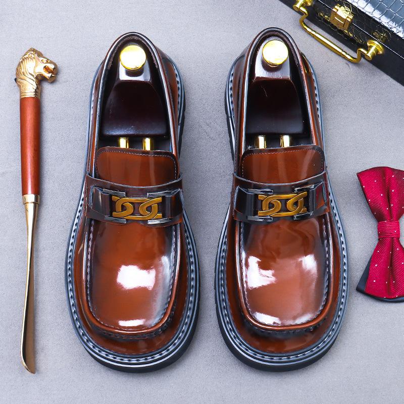 Brown Loafers Mens Party and Business Loafers Thick Soled Men Dress Platform Shoes Comfortable Slip-On Fashion New Casual Shoes