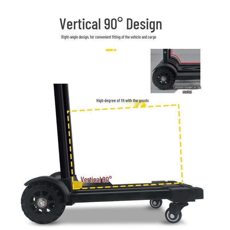 Compact Folding Hand Truck: Portable Four-Wheel Small Trailer Cart for Travel, Shopping, and Luggage Transport.