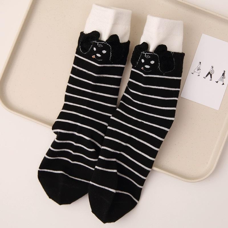 

Double-slit Three-dimensional Feather Tulle Puppy Striped Mid-calf Cotton Socks, Trendy and Cute Ladies Creative Two-piece Socks 1 pair