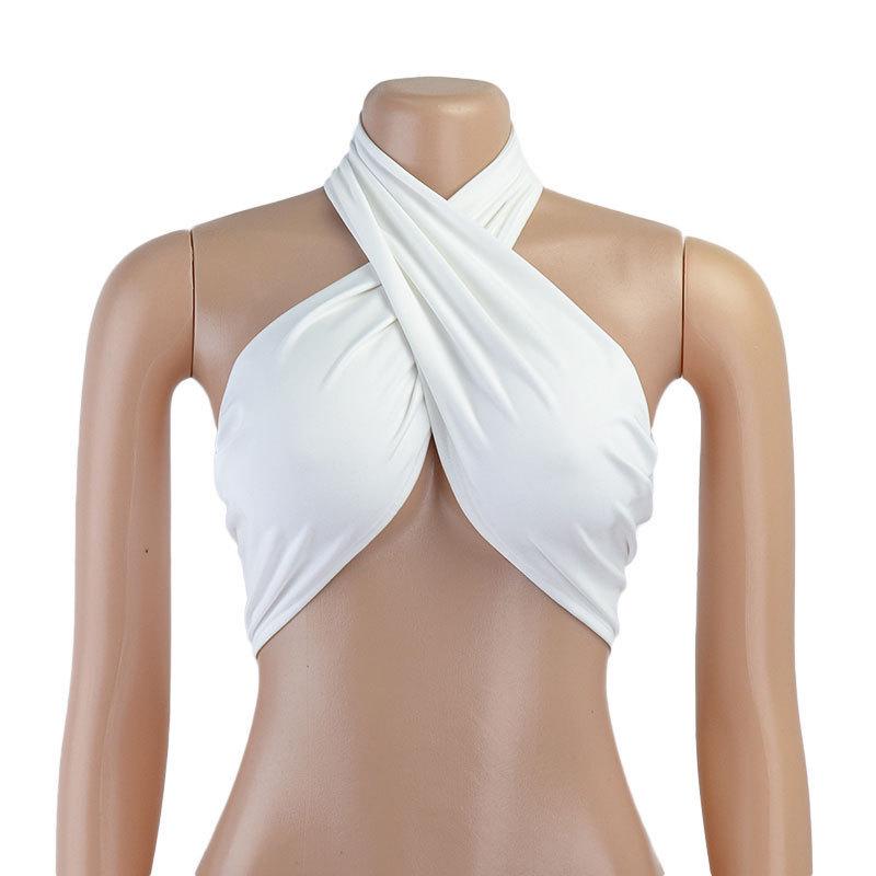 Summer Solid Color Backless Tie-Up Women s Top - European & American Style Medium белый