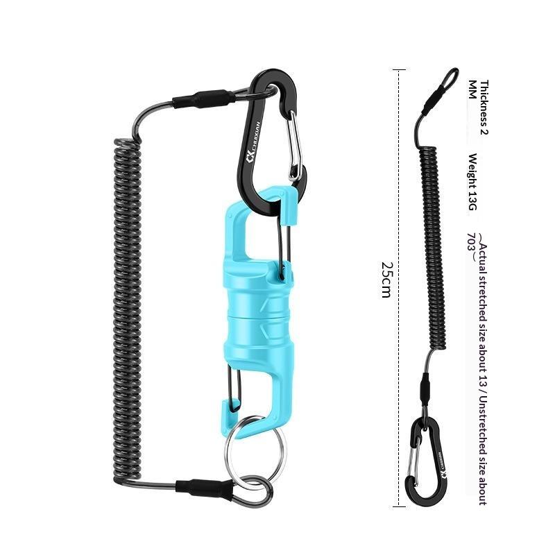 Magnetic Anti-Drop Net Release Holder Elastic Coiled Lanyard Rust Resistant Fishing Accessory for Lake Pond Fishing