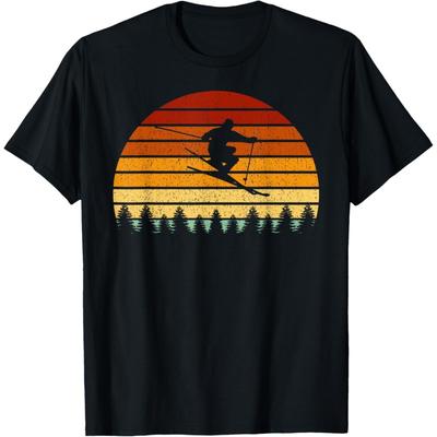 Vintage Sunset Skiing Gift For Skiers T-Shirt