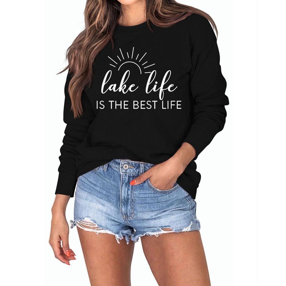 2023 Autumn/Winter Cross-border Supply Amazon Women s Letter Print Solid Color Sweatshirt Factory Direct Sales Production S чёрный