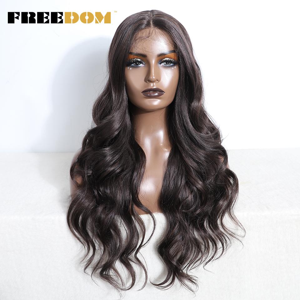 FREEDOM Synthetic Lace Front Wigs For Women 26 Inches Body Wave Wig Ombre Brown Blonde Lace Wig Synthetic Highlight Cosplay Wig