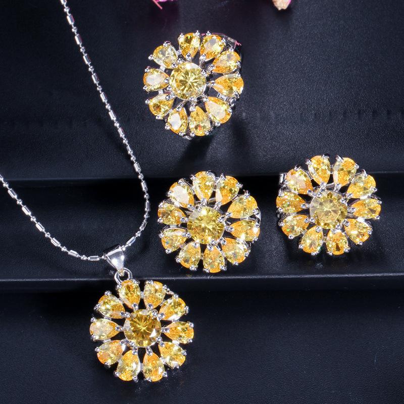 Ki0018 Jewelry Bridal Jewelry Set Zircon Necklace Earrings Ring Set