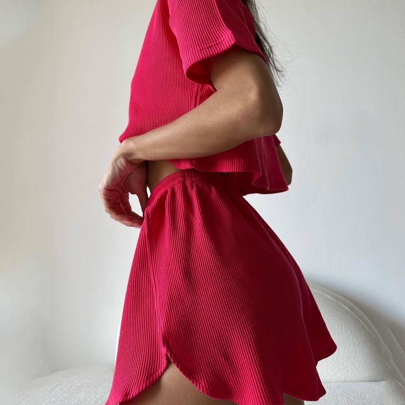 European & American Casual Women's Summer Pajama Set - Comfortable Sexy Solid Color, Short Sleeve & Shorts 2-Piece Set