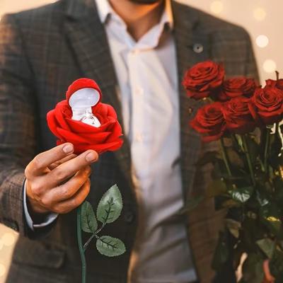Rose Shaped Ring Box Magnetic Closure Proposal Jewelry Box for Engagement Velvet Lining Keepsake Case Unique Romantic Gifts