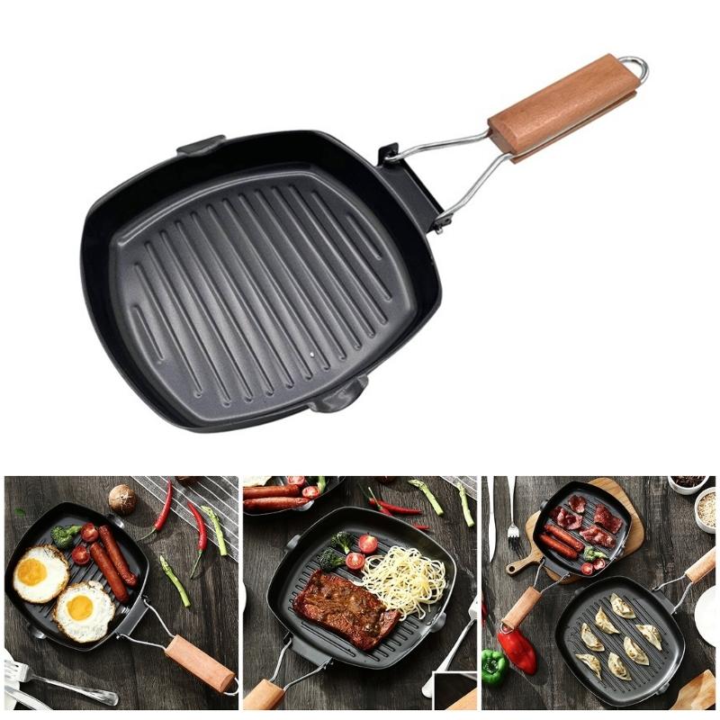 Portable 9.5Inch Nonstick Cooking Pan With Striped Bottom Skillets For Even Heat Distribution And Easy Cleaning