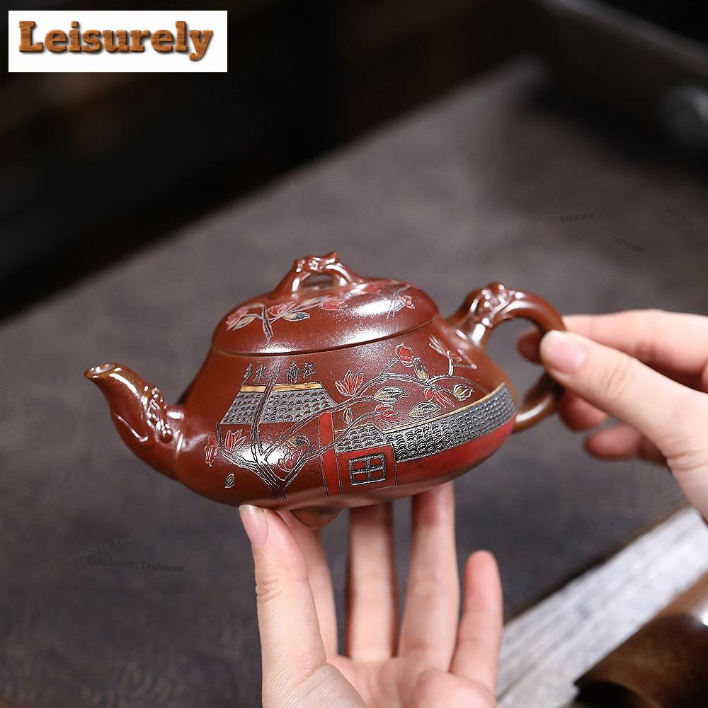 111ml Vintage Yixing Purple Clay Teapots Famous Master Handmade Han Tang Stone Scoop Pot Raw Ore Section Mud Kettle Zisha Teaset