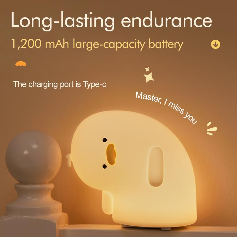 LED Night Light Cute Duck Silicone Touch Sensor Lamp Timer Nightlight Rechargeable Atmosphere Lights For Room Decor Kids Gift