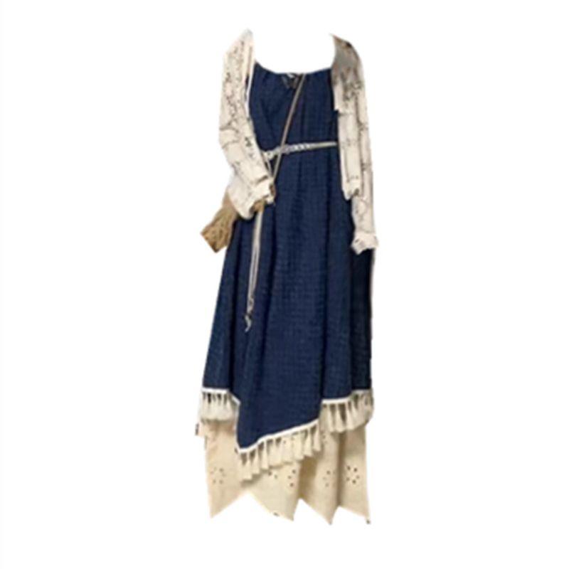 

100.00kg Irregular Tassel Denim Sling Dress Cardigan Bohemia Export Oversize Women s Clothing Fashion Cardigan XL