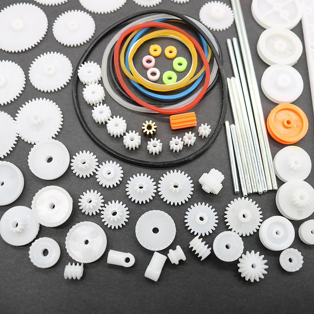 82Pcs Plastic Gear Package Kits DIY Gear Assortment Accessories for Toy Motor Car Robot Various Gear Axles Belt Bushings