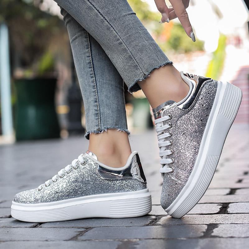 Mode Damen Casual Pailletten Bling Sneaker Modedesigner Laufschuhe Mädchen Sport Schnürschuhe Plateau Klobig Atmungsaktiv Höhe Schuhe