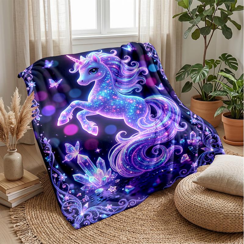 Magical Unicorn in Starry Garden Theme blanket Lightweight Warm Flannel Blanket Decorative Throw Blanket for Home Decoration