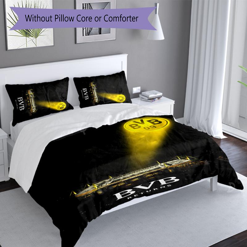 3pcs Borussia Dortmund Duvet Cover Set, Includes 1 Duvet Cover and 2 Pillowcases,Skin-Friendly&Comfortable Fabric,Suitable Bedding Sets