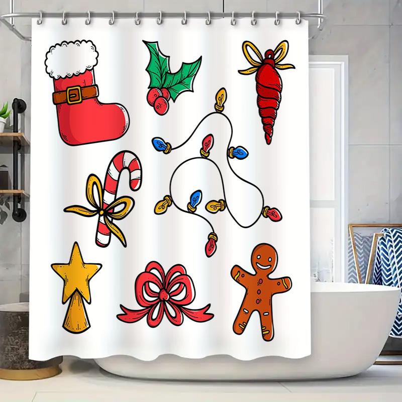 

X-Mas Home Decor Shower Curtain Festive Cartoon Print For Bathrooms! W60H190(CM)-1 Pcs