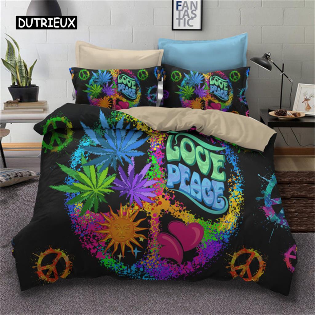 Peace Symbol Duvet Cover Gorgeous  Camper Van Peace Sign Bedding Set Microfiber Mandala Comforter Cover King Size Bedroom Decor