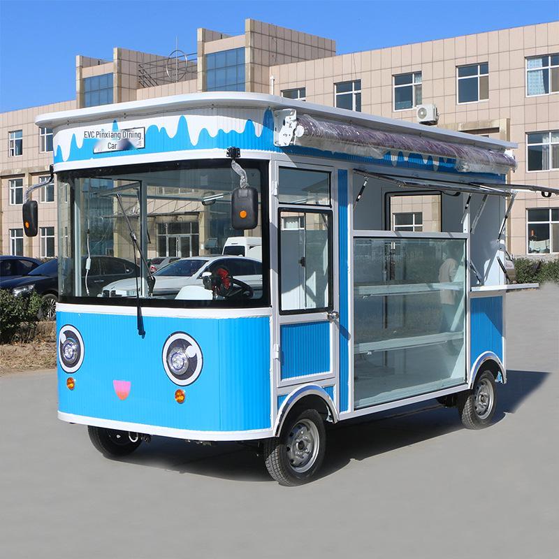 Stainless Steel Mobile Snack Cart: Fast Food, Skewers, BBQ, Cold Drinks - Multifunctional Dining Car for Scenic Areas.