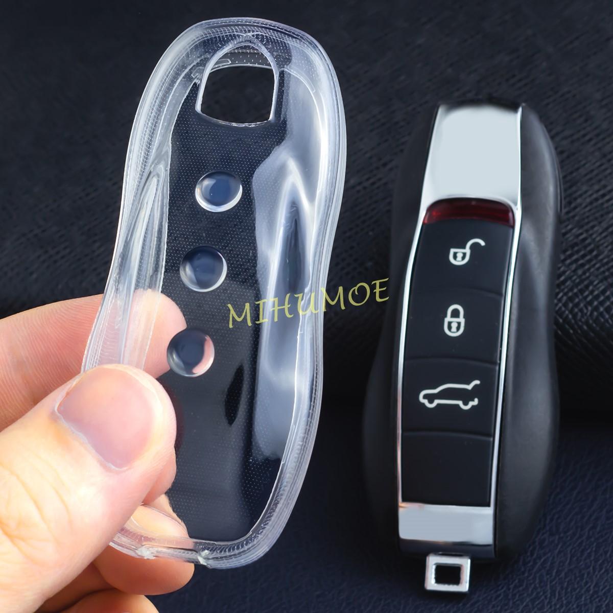 

For 2011-2023 Porsche Cayenne Panamera Macan 718 Boxster Cayman Spyder 911 Black Transparent Key Fob Case Cover Holder