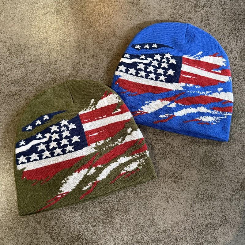 American Trend Winter Flag Knit Beanie Men Women Warm Hip Hop Streetwear