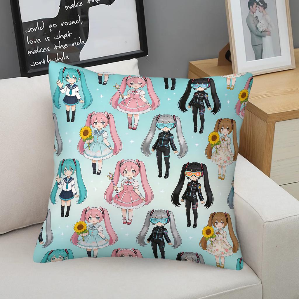 Hatsune Miku Q Version Throw Pillow Multi-Color Sailor Style Anime Cushion For Gaming Room Teen Room Sofa Bedroom Decor Fan Gift
