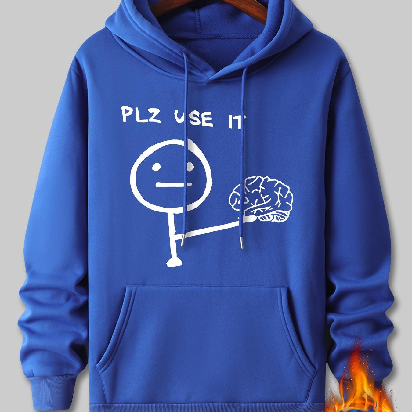 

Men s autumn and winter casual fashion loose plz use it print long sleeved hooded sweatshirt warm sports pullover 2XL