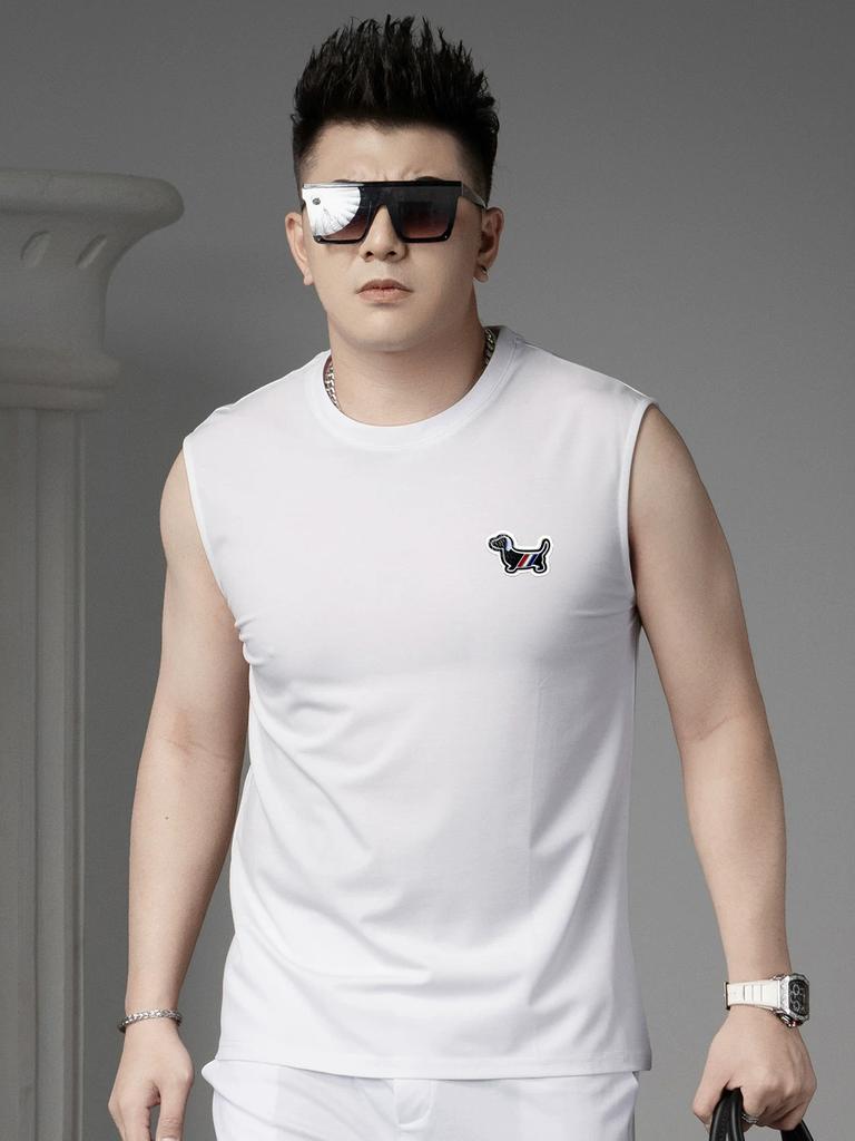 European Goods Fashion Brand Badge round Neck Vest Men's Summer Casual Waistcoat Outer Wear Sports Undershirt Men's Sleeveless T-shirt