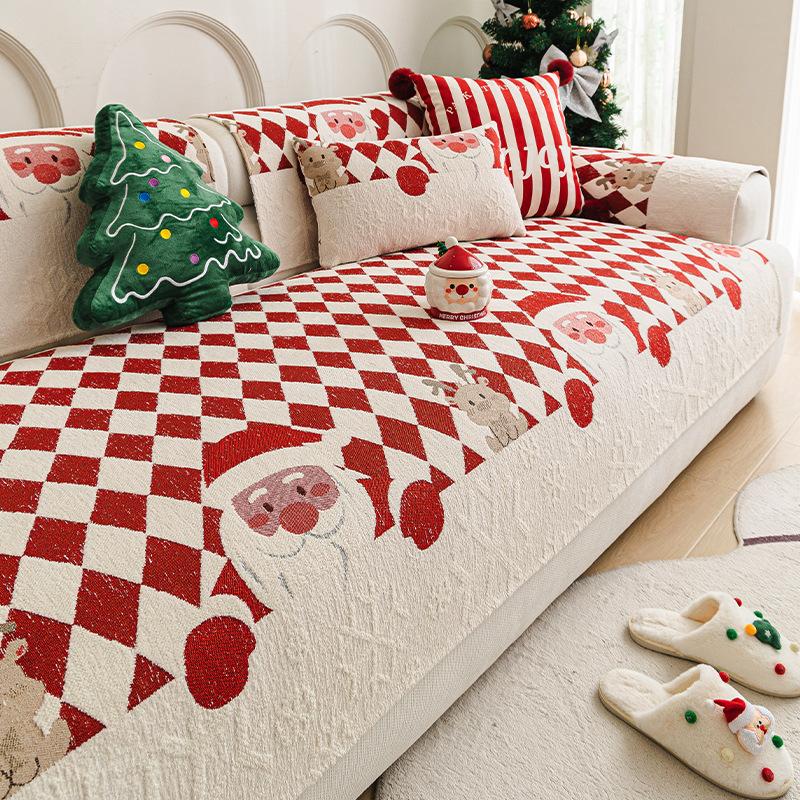 

1PC Christmas Wind Sofa Cushion Thickened Chenille, Suitable for Non-slip Sofa Cover in Autumn and Winter Home Textile Products 90X70CM красный