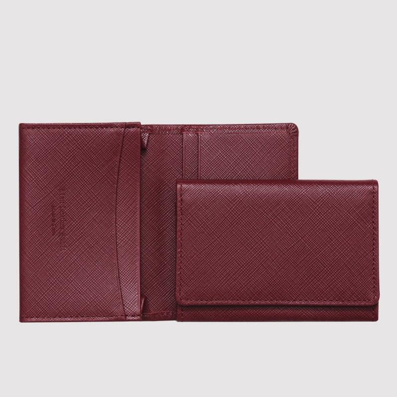 Matt Saffiano Cowhide Combination Slim Business Card Holder Burgundy