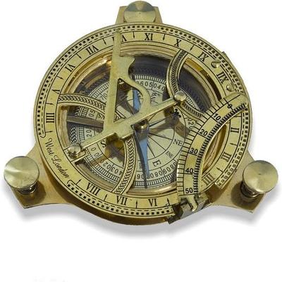 12.7cm Nautical Brass Sundial with Compass Clock | Antique Design
