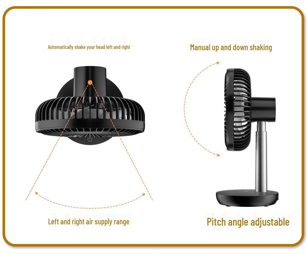 Compact Oscillating Desk Fan with 4000mAh Battery, USB Charging, Timer, Silent Operation - Ideal for Home or Office