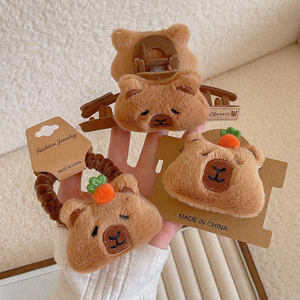 Flocking Capybara Hair Ring Kawaii Barrettes Hair Accessories Plush Claw Clip Party